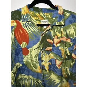 Tony Lambert NY Hawaiian Shirt Toucan and Jungle Floral Pattern Print‎ Sz Large